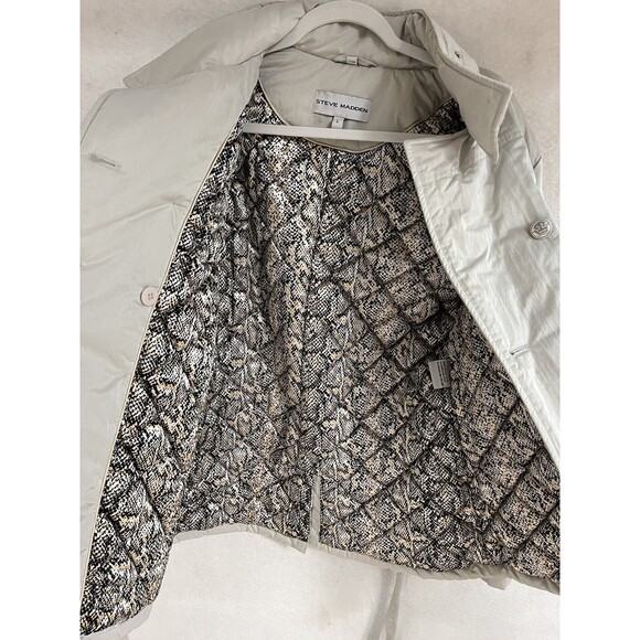 Steve Madden Women's Tan Tie Waist Button Coat Jacket Large - Picture 7 of 10